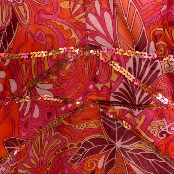 Jessica McClintock Gunne Sax Vintage 80's Red Paisley Floral V Neck Maxi Dress - Picture 4 of 11